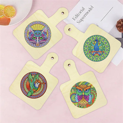 4Pcs Bird Diamond Art Place Mats Round Diamond Painting Table Mats for Beginners