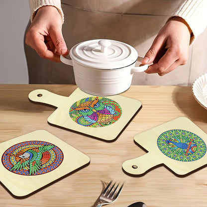 4Pcs Bird Diamond Art Place Mats Round Diamond Painting Table Mats for Beginners