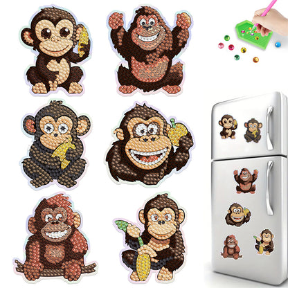 6Pcs Gorilla Diamond Painting Fridge Magnet Diamond Art Magnets Decals
