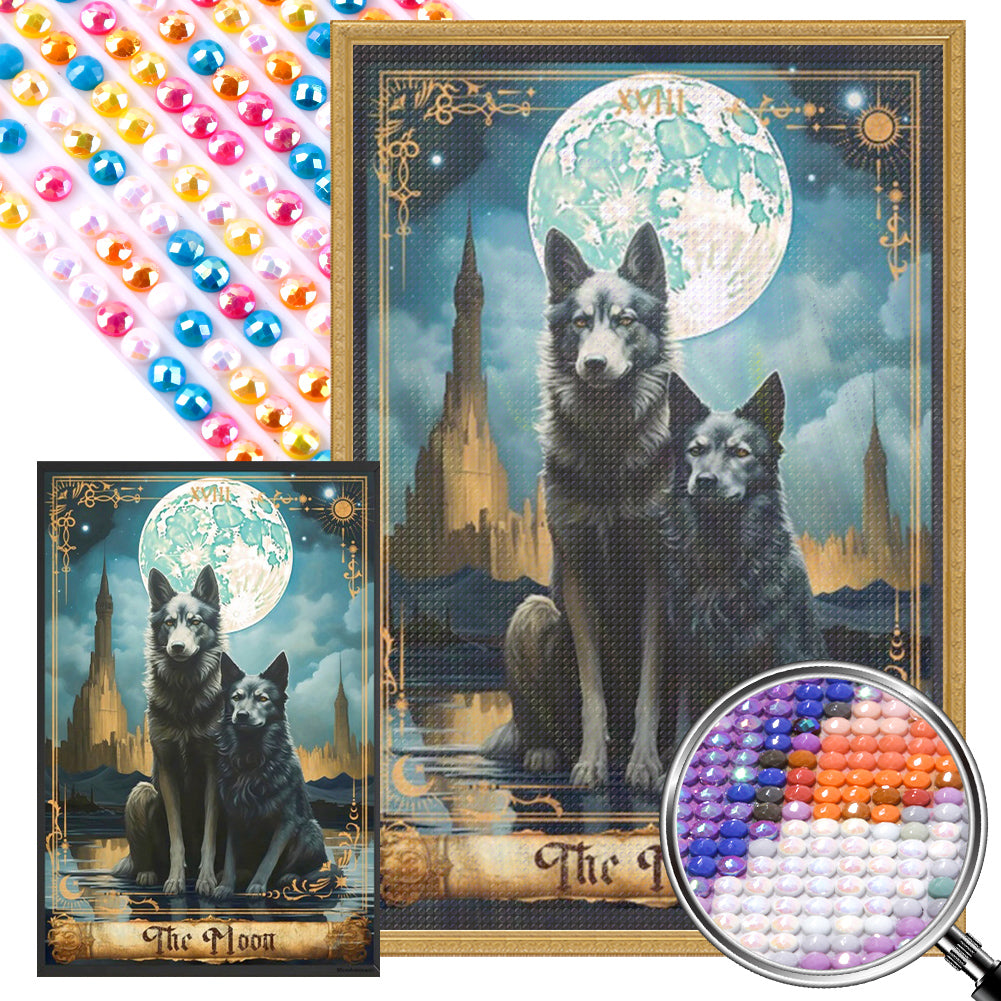 AB Diamond Painting - Full Round - Two wolves under the moon (40*60CM)