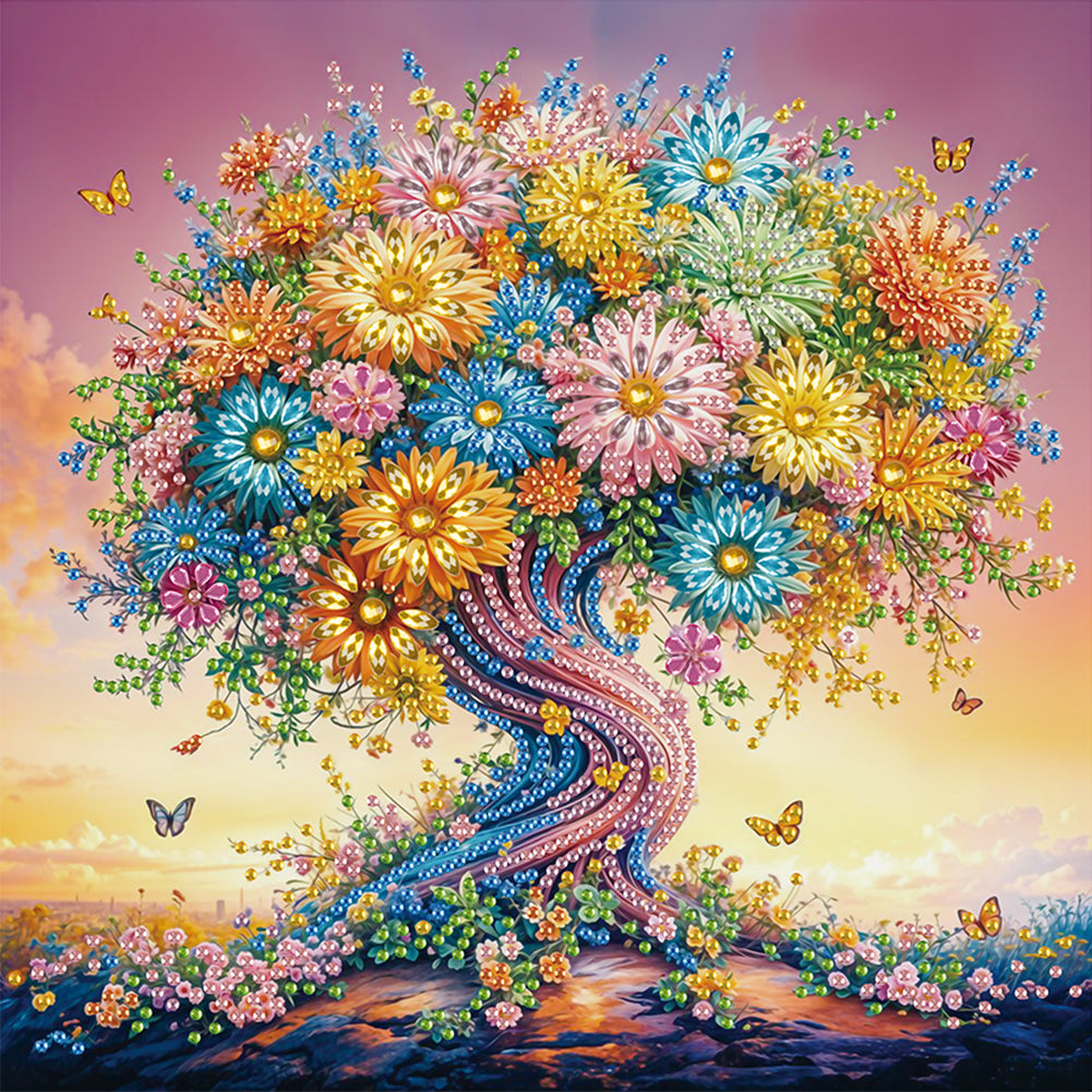 Diamond Painting - Partial Special Shaped - Colorful flower tree (30*30CM)