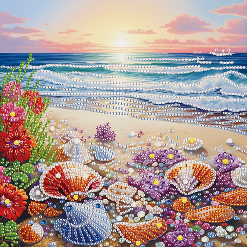 Diamond Painting - Partial Special Shaped - Seaside shell flower bush (30*30CM)