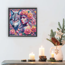 Load image into Gallery viewer, Diamond Painting - Partial Special Shaped - Wolf and rose girl (30*30CM)
