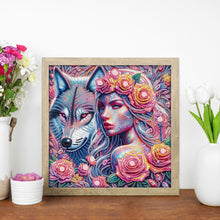 Load image into Gallery viewer, Diamond Painting - Partial Special Shaped - Wolf and rose girl (30*30CM)
