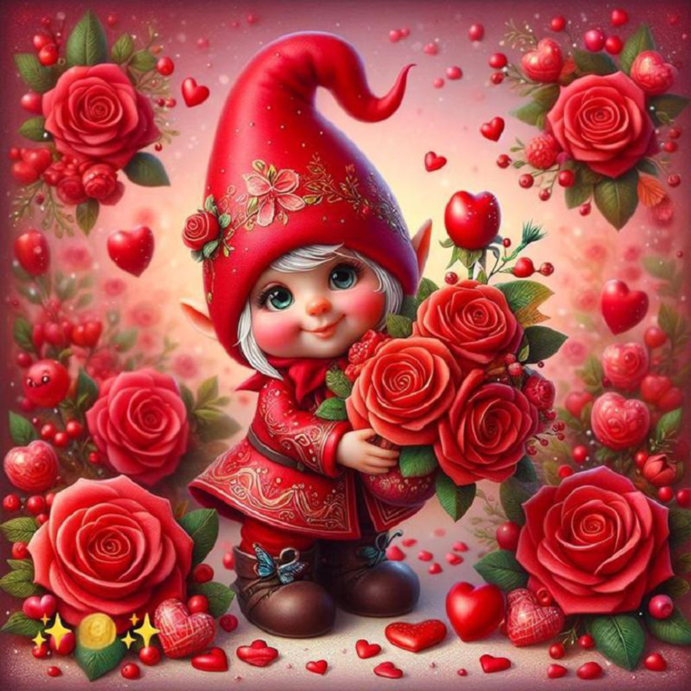 Diamond Painting - Full Round - Rose gnome girl (30*30CM)