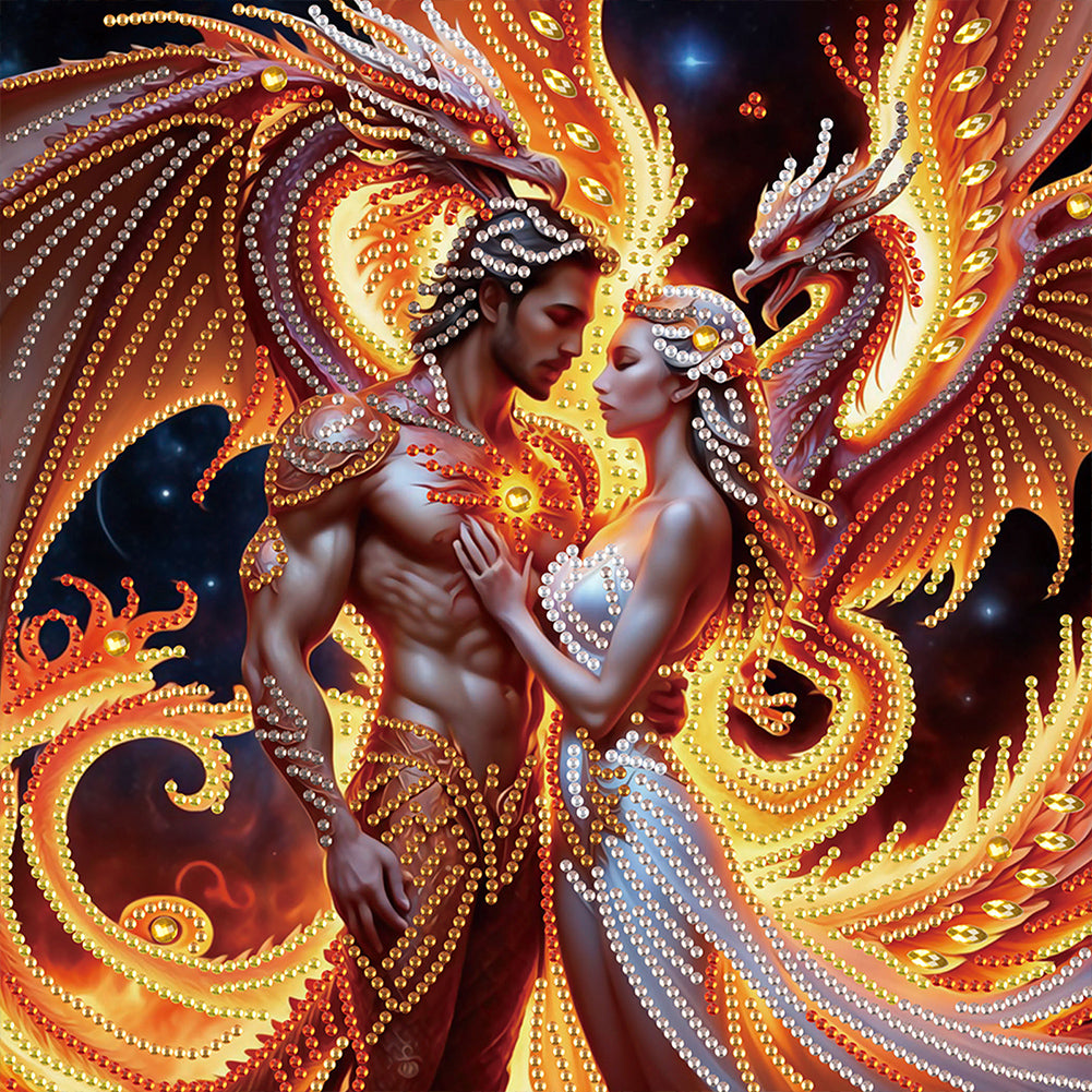 Diamond Painting - Partial Special Shaped - Flame dragon lovers (30*30CM)
