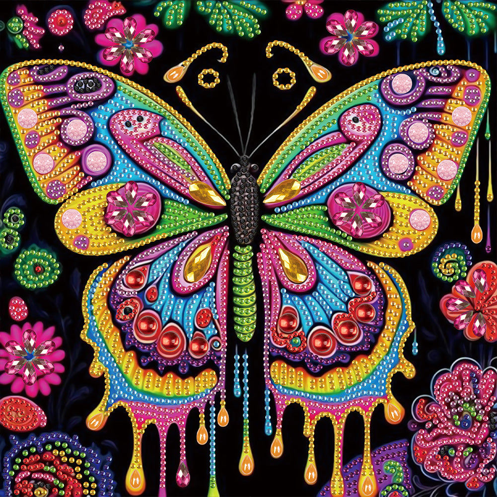 Diamond Painting - Partial Special Shaped - Butterfly with black background (30*30CM)