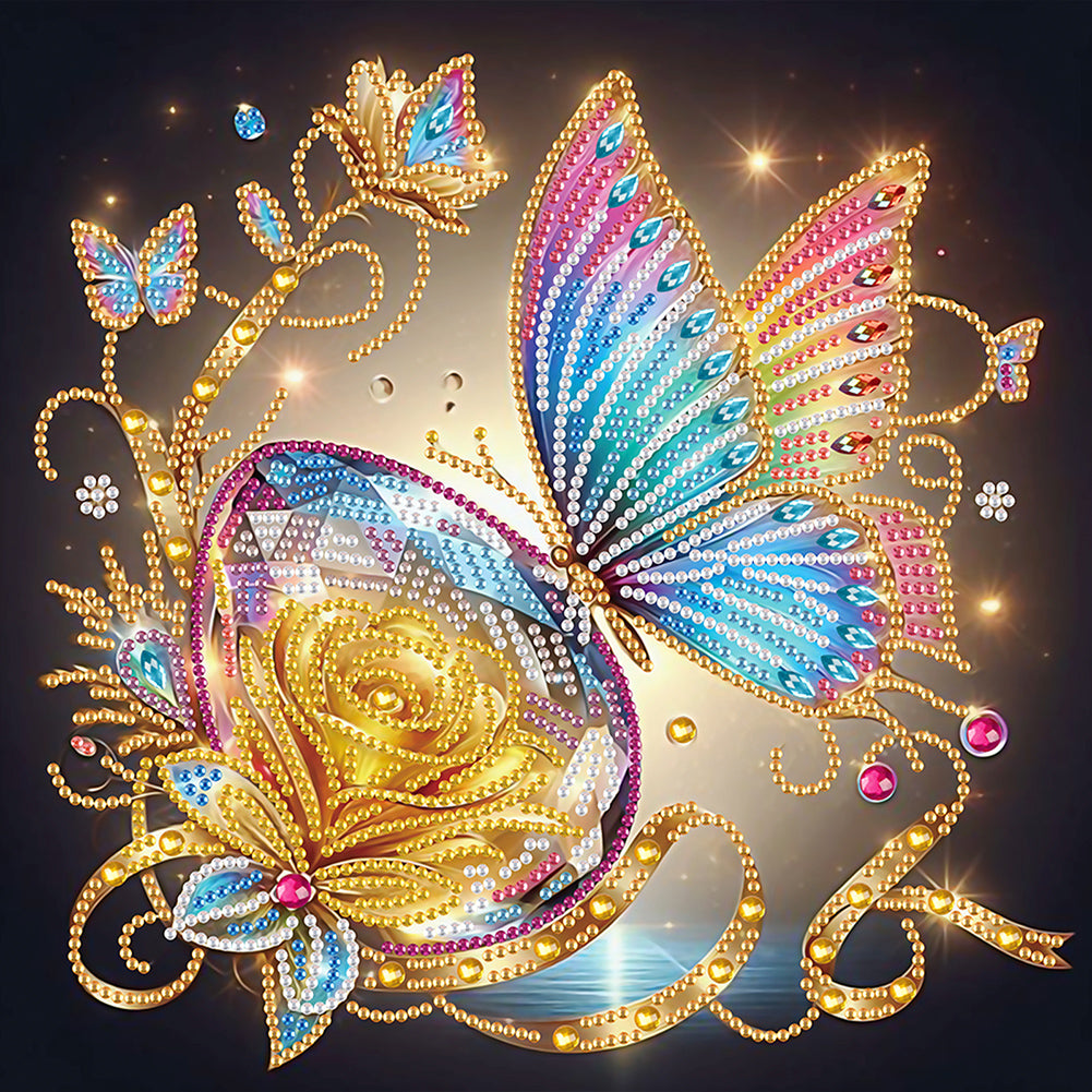 Diamond Painting - Partial Special Shaped - Butterfly with black background (30*30CM)