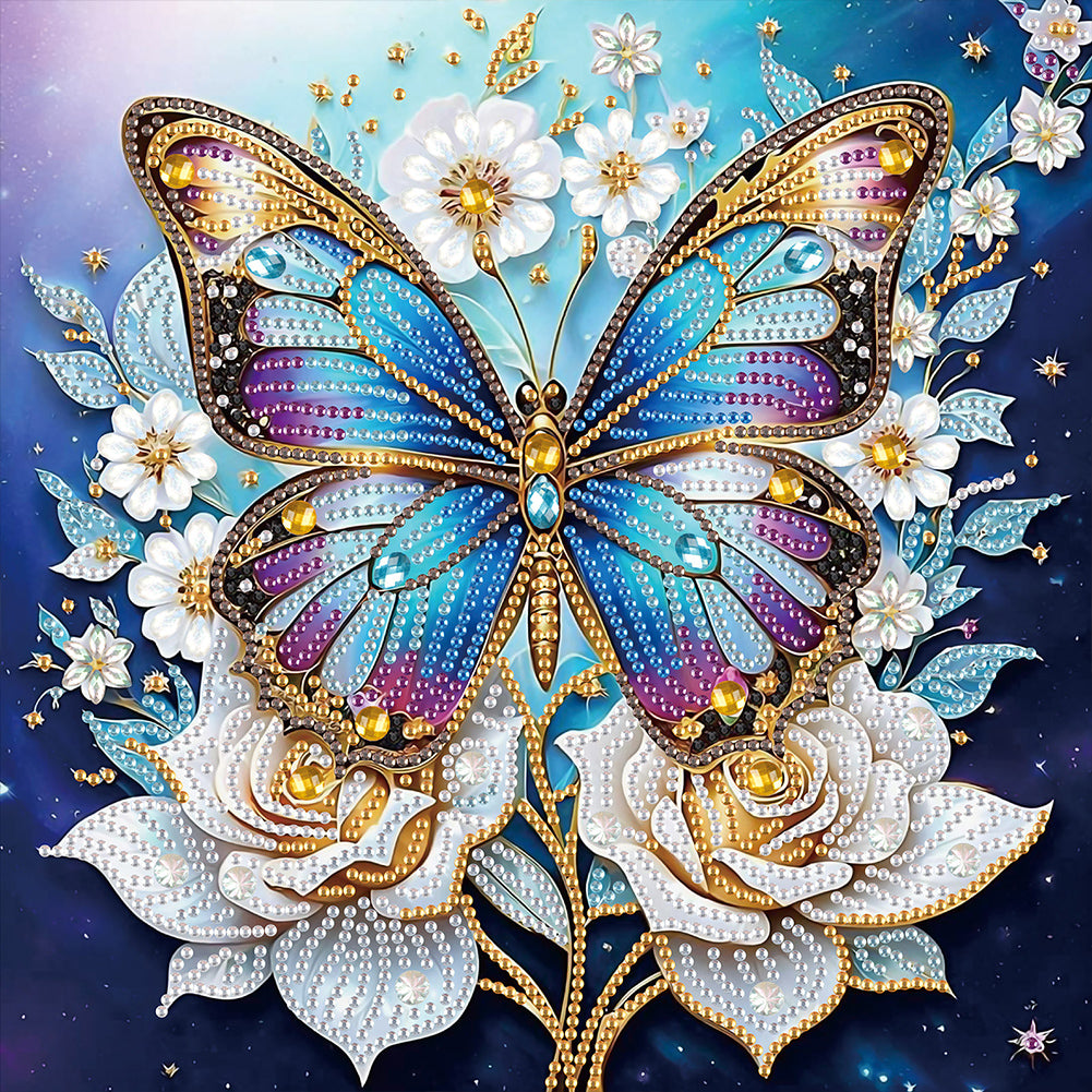 Diamond Painting - Partial Special Shaped - Butterfly with black background (30*30CM)