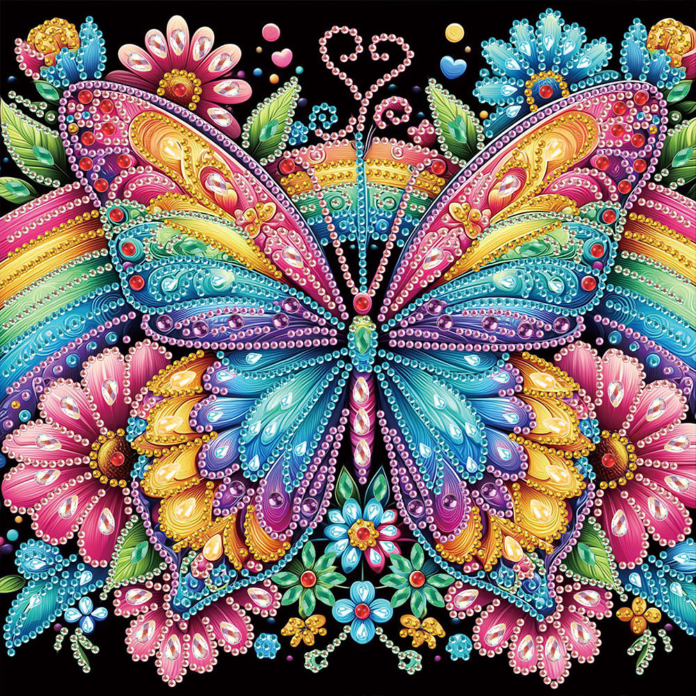 Diamond Painting - Partial Special Shaped - Butterfly with black background (30*30CM)