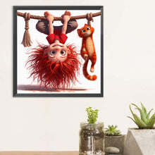 Load image into Gallery viewer, Diamond Painting - Full Round - Cat handstand red-haired girl (30*30CM)
