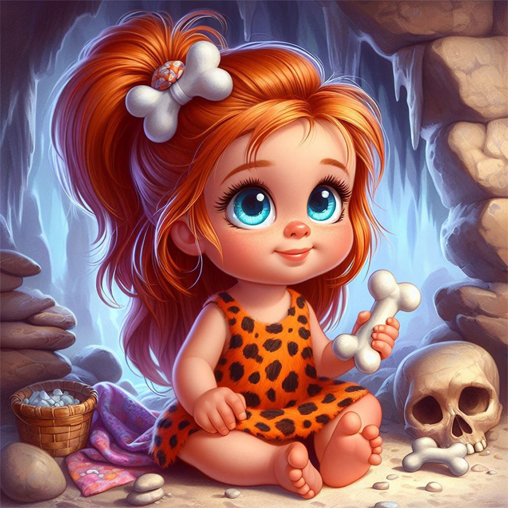 Diamond Painting - Full Round - Skull primitive orange-haired girl (30*30CM)