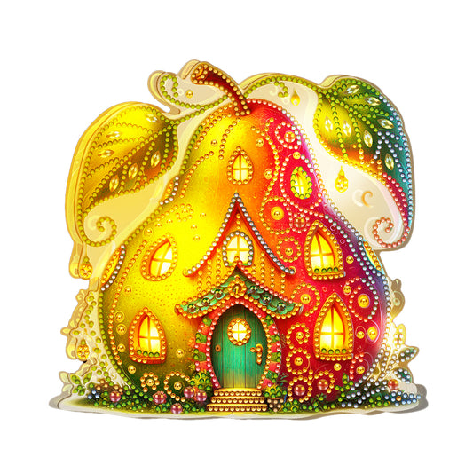 Double Sided Special Shape Pear House Diamond Painting LED Light Ornaments