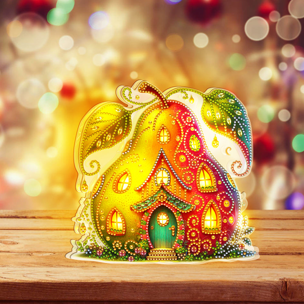 Double Sided Special Shape Pear House Diamond Painting LED Light Ornaments