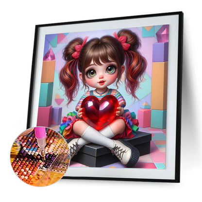 Diamond Painting - Full Round - Love double ponytail girl (30*30CM)