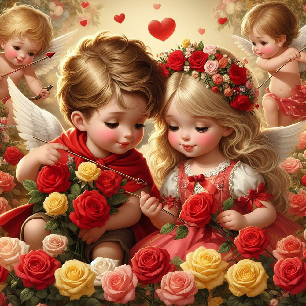 Diamond Painting - Full Round - Rose cupids (30*30CM)