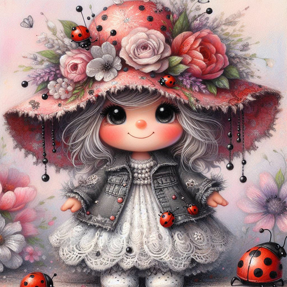 Diamond Painting - Full Round - Seven-spotted ladybug girl (30*30CM)