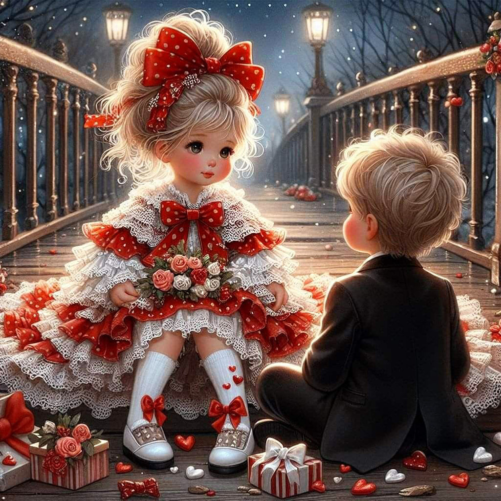 Diamond Painting - Full Round - Rose girl boy (30*30CM)