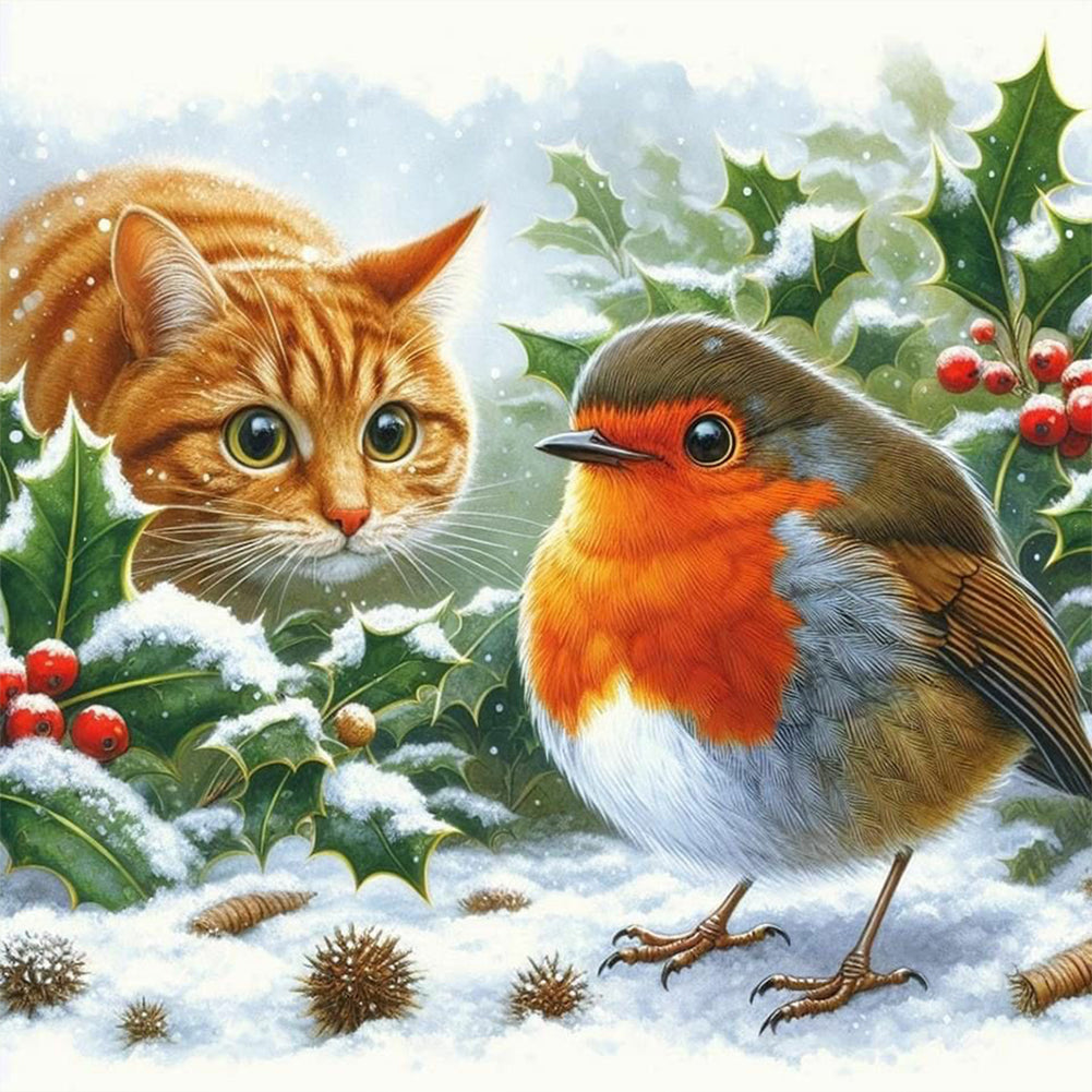 Diamond Painting - Full Round - Orange cat sparrow (30*30CM)