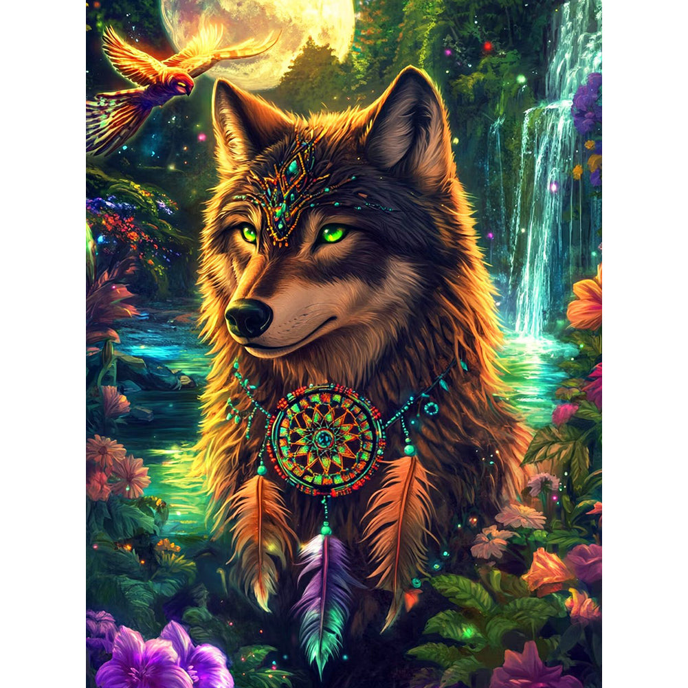Diamond Painting - Full Round - Dreamcatcher wolf (30*40CM)