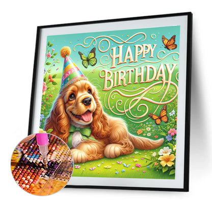 Diamond Painting - Full Round - Happy birthday grass golden retriever (40*40CM)