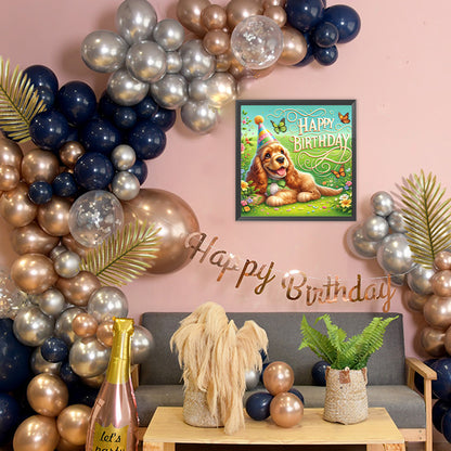 Diamond Painting - Full Round - Happy birthday grass golden retriever (40*40CM)