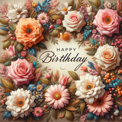 Diamond Painting - Full Round - Happy birthday flowers (40*40CM)