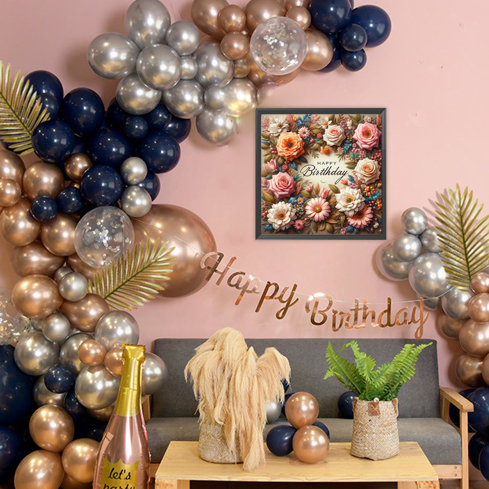 Diamond Painting - Full Round - Happy birthday flowers (40*40CM)
