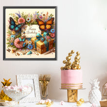Load image into Gallery viewer, Diamond Painting - Full Round - Happy birthday butterfly flowers (40*40CM)
