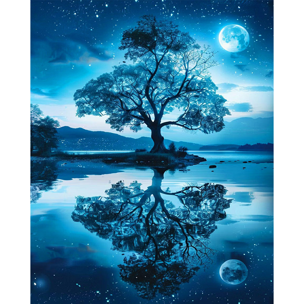 Diamond Painting - Full Round - Late night tree reflection (40*50CM)
