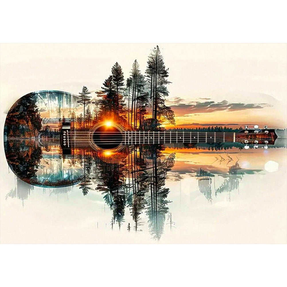 Diamond Painting - Full Round - Guitar forest reflection (40*50CM)