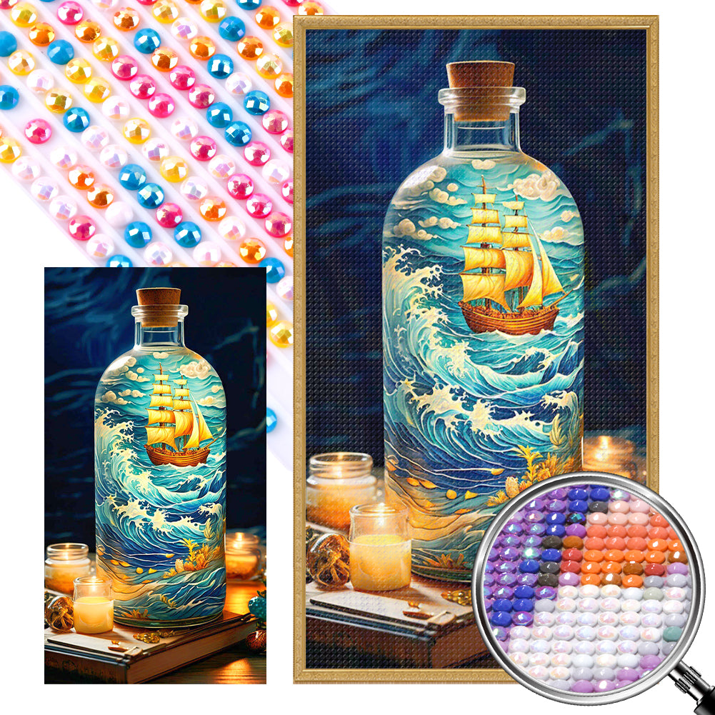 AB Diamond Painting - Full Round - Bottle of sailboat in the sea (40*75CM)