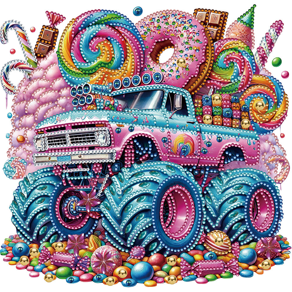 Diamond Painting - Partial Special Shaped - Candy Dessert Off-Road Vehicle (30*30CM)