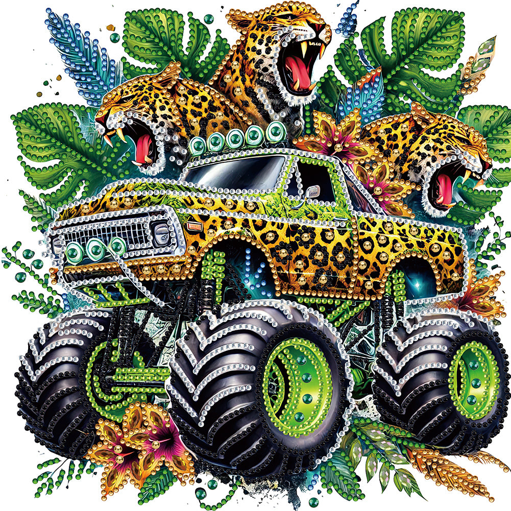 Diamond Painting - Partial Special Shaped - Ferocious Leopard Off-Road Vehicle (30*30CM)