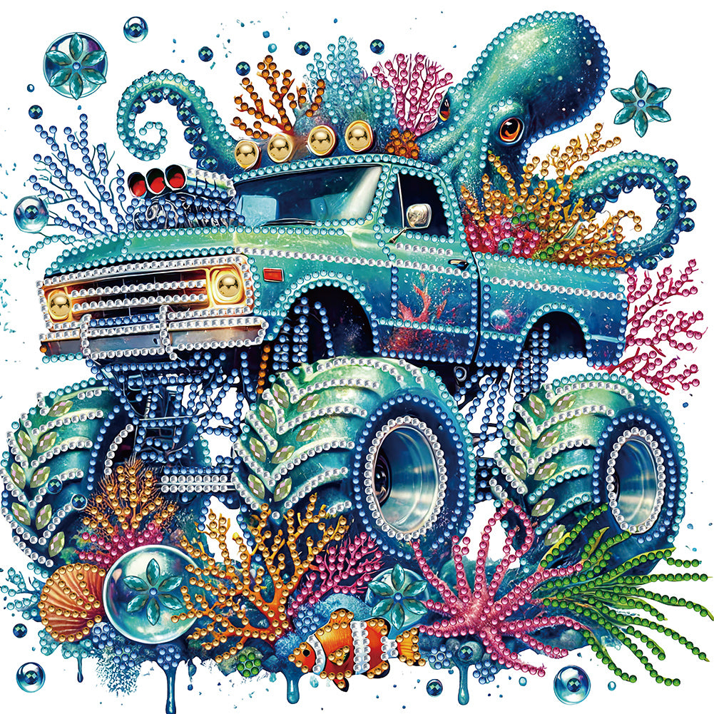Diamond Painting - Partial Special Shaped - Octopus Off-Road Vehicle Of Marine Life (30*30CM)