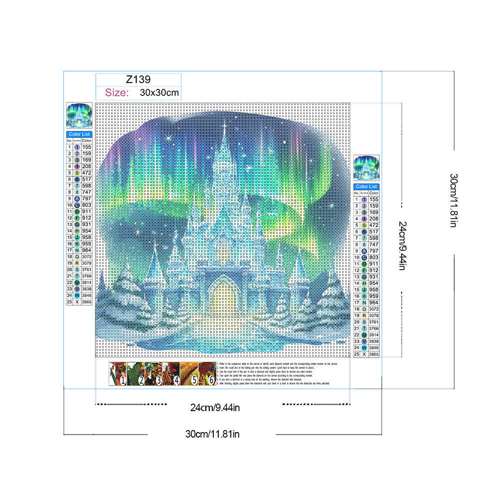 Diamond Painting - Full Round - Ice castle under the aurora (30*30CM)