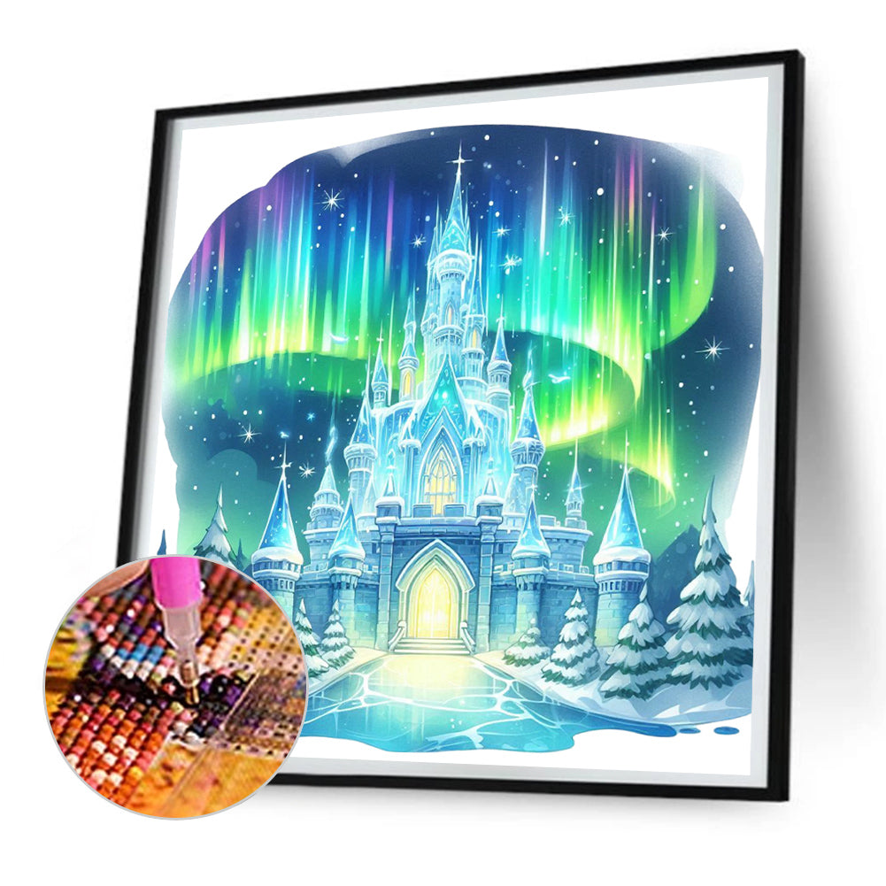 Diamond Painting - Full Round - Ice castle under the aurora (30*30CM)