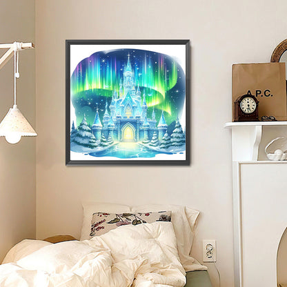 Diamond Painting - Full Round - Ice castle under the aurora (30*30CM)