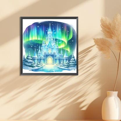Diamond Painting - Full Round - Ice castle under the aurora (30*30CM)