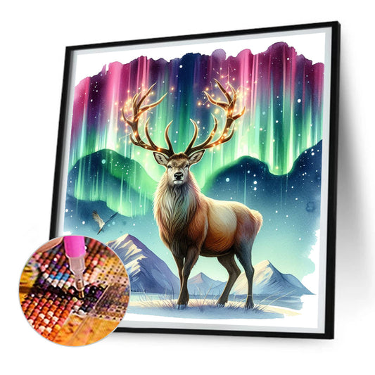 Diamond Painting - Full Round - Moose under the aurora (30*30CM)