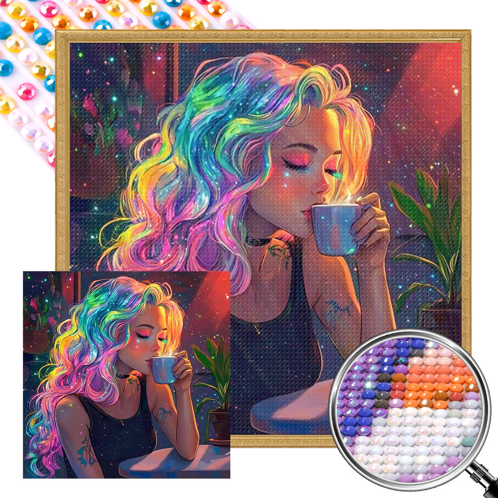 AB Diamond Painting - Full Round - Colored hair modern girl (40*40CM)