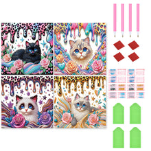 Load image into Gallery viewer, 4pcs Partial Special Diamond Painting Set - Flower cat (30*30CM)
