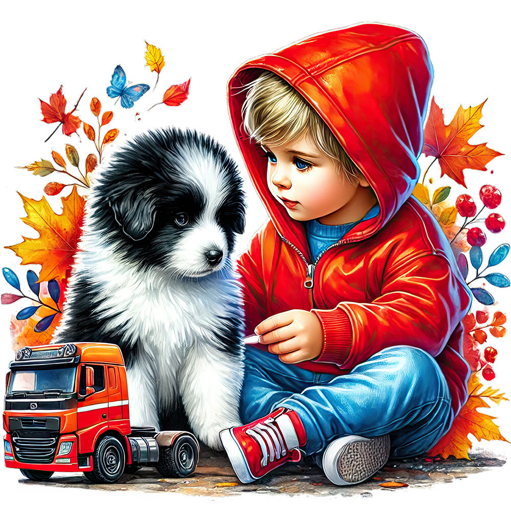 Diamond Painting - Full Round - Children and dogs (40*40CM)