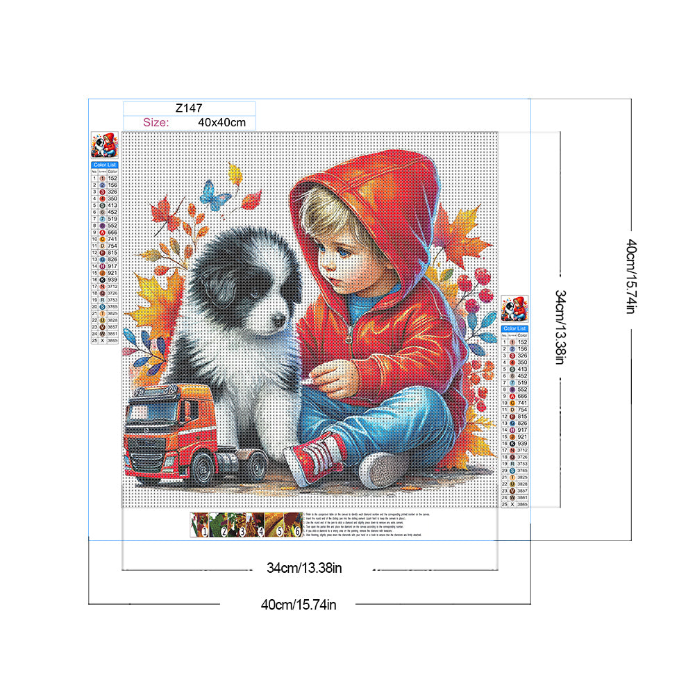 Diamond Painting - Full Round - Children and dogs (40*40CM)
