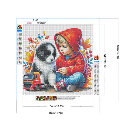 Diamond Painting - Full Round - Children and dogs (40*40CM)