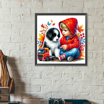 Diamond Painting - Full Round - Children and dogs (40*40CM)