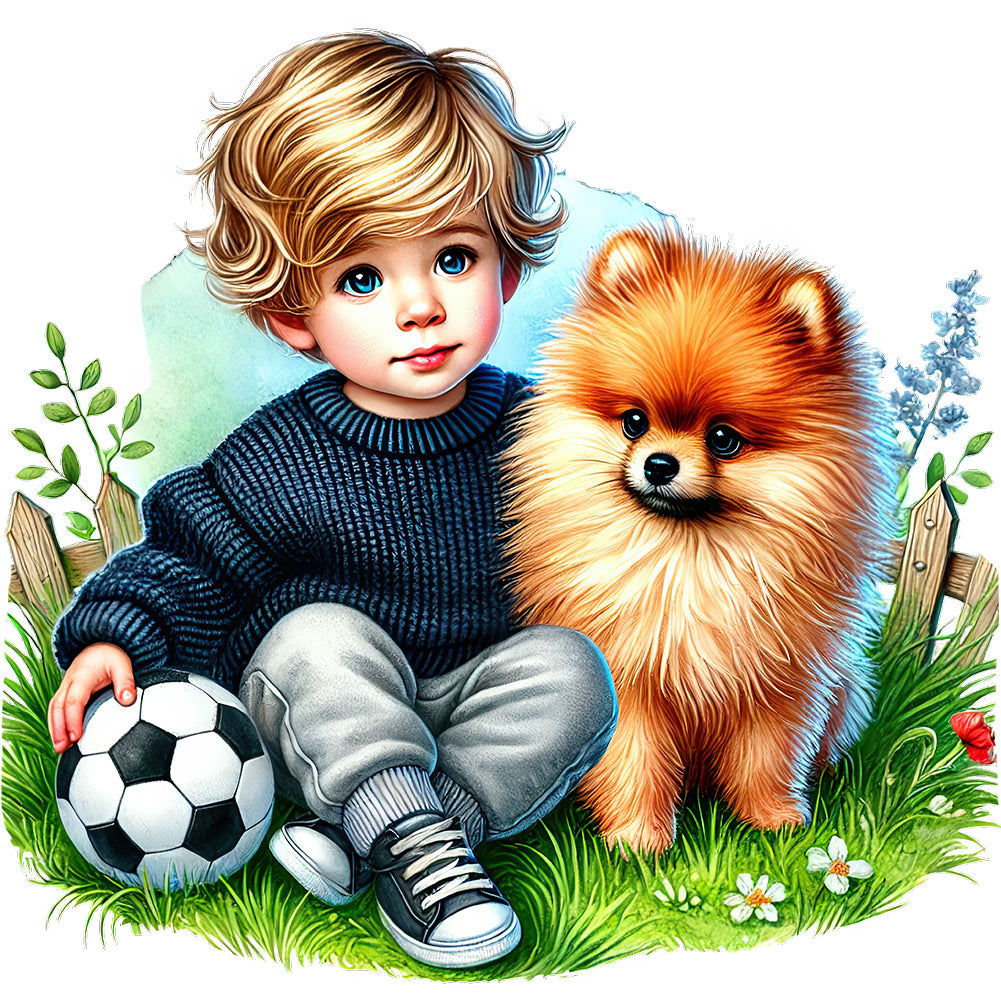 Diamond Painting - Full Round - Children and dogs (40*40CM)