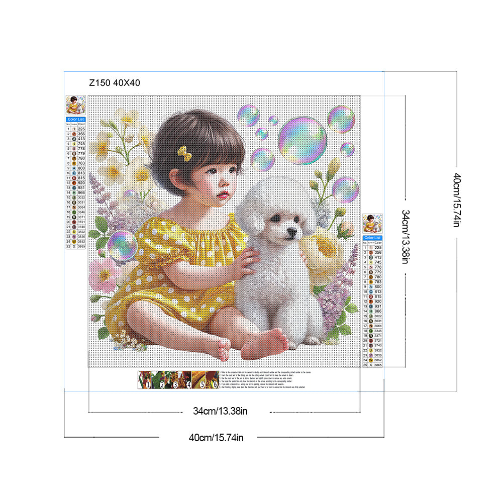 Diamond Painting - Full Round - Children and dogs (40*40CM)