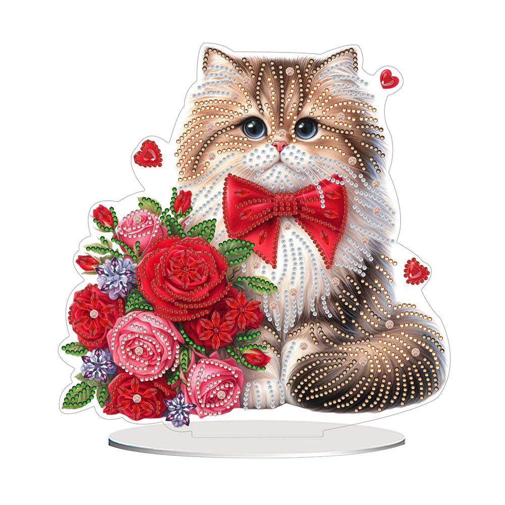 Acrylic Special Shaped Cat Rose DIY Desktop Diamond Painting Art Kits for Home