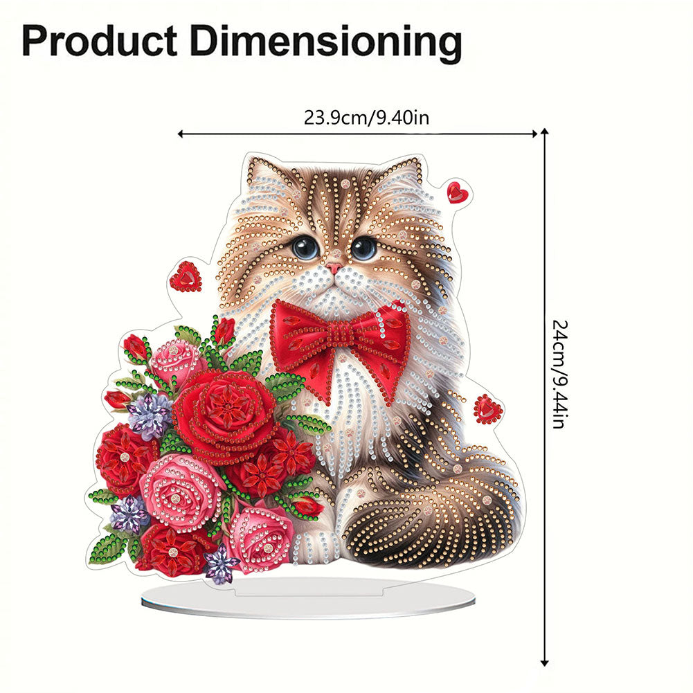 Acrylic Special Shaped Cat Rose DIY Desktop Diamond Painting Art Kits for Home